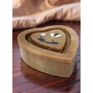 vintage 1970's handmade soapstone trinket box mother of pearl inlay